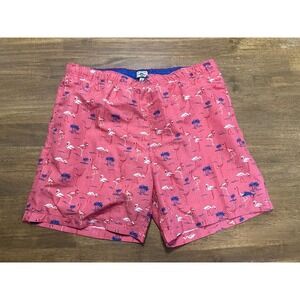 Joe Marlin Shorts, Men's Size Large, Pink Blue, Palm Trees Flamingos Swim Trunks